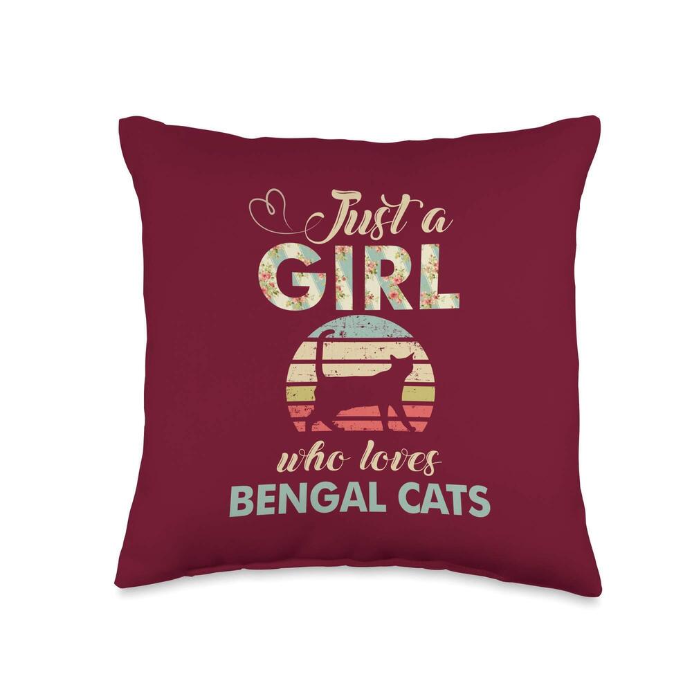 6035 Just A Girl Who Loves Bengal Cats Retro Vintage Cat Throw Pillow